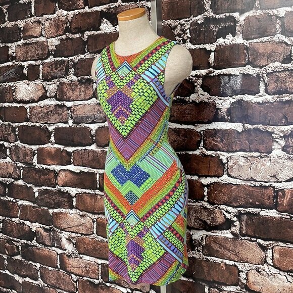 Mara Hoffman Bohemian Bodycon Dress Geometric Colorful Green Purple Size Small S - Picture 6 of 16